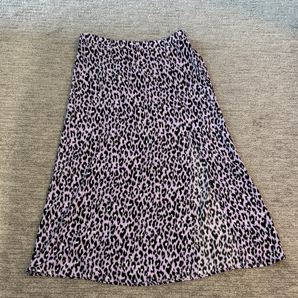 BP X Claudia Sulewski Black and Purple Leopard A-Line Skirt medium